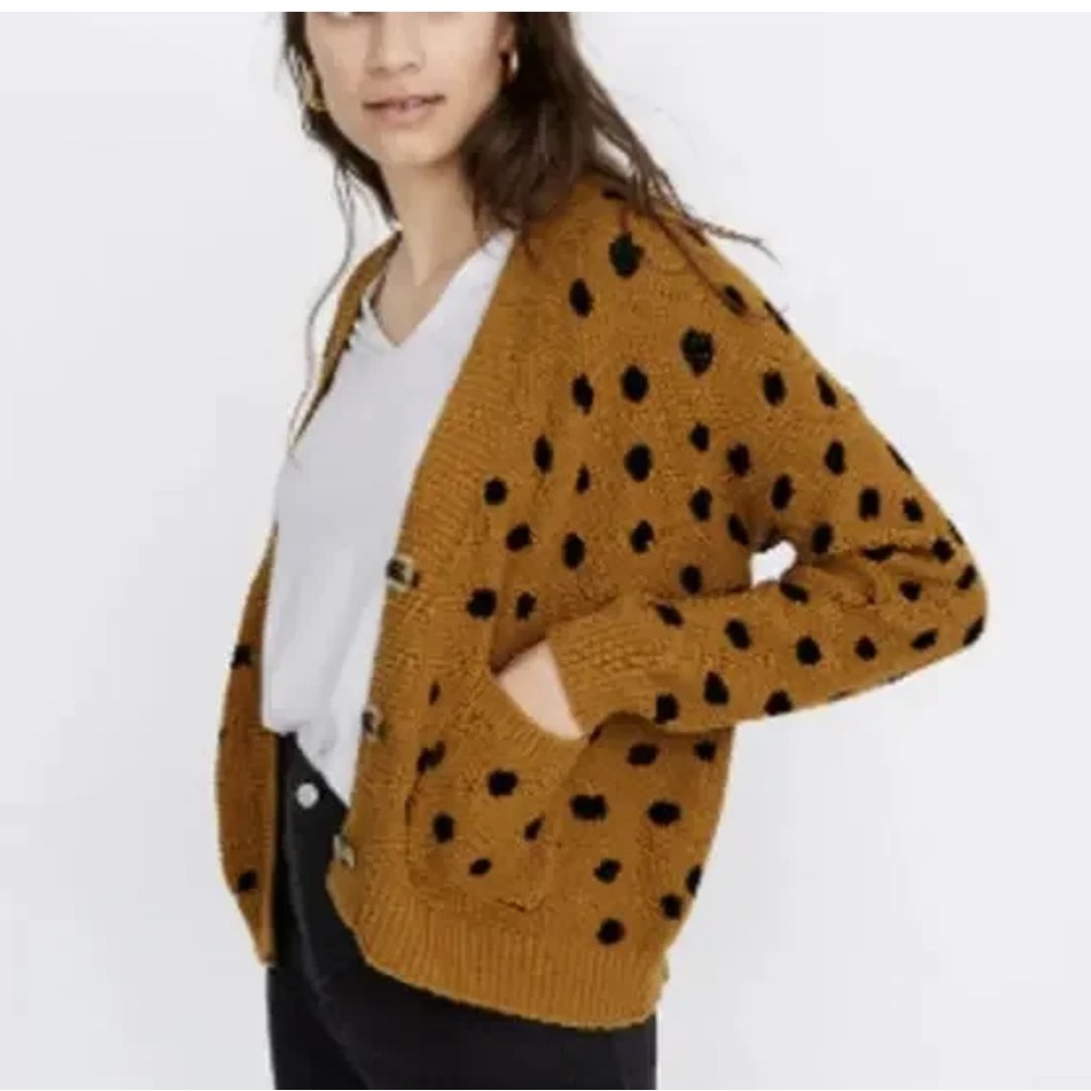 Madewell Mustard Polka Dot Cardigan